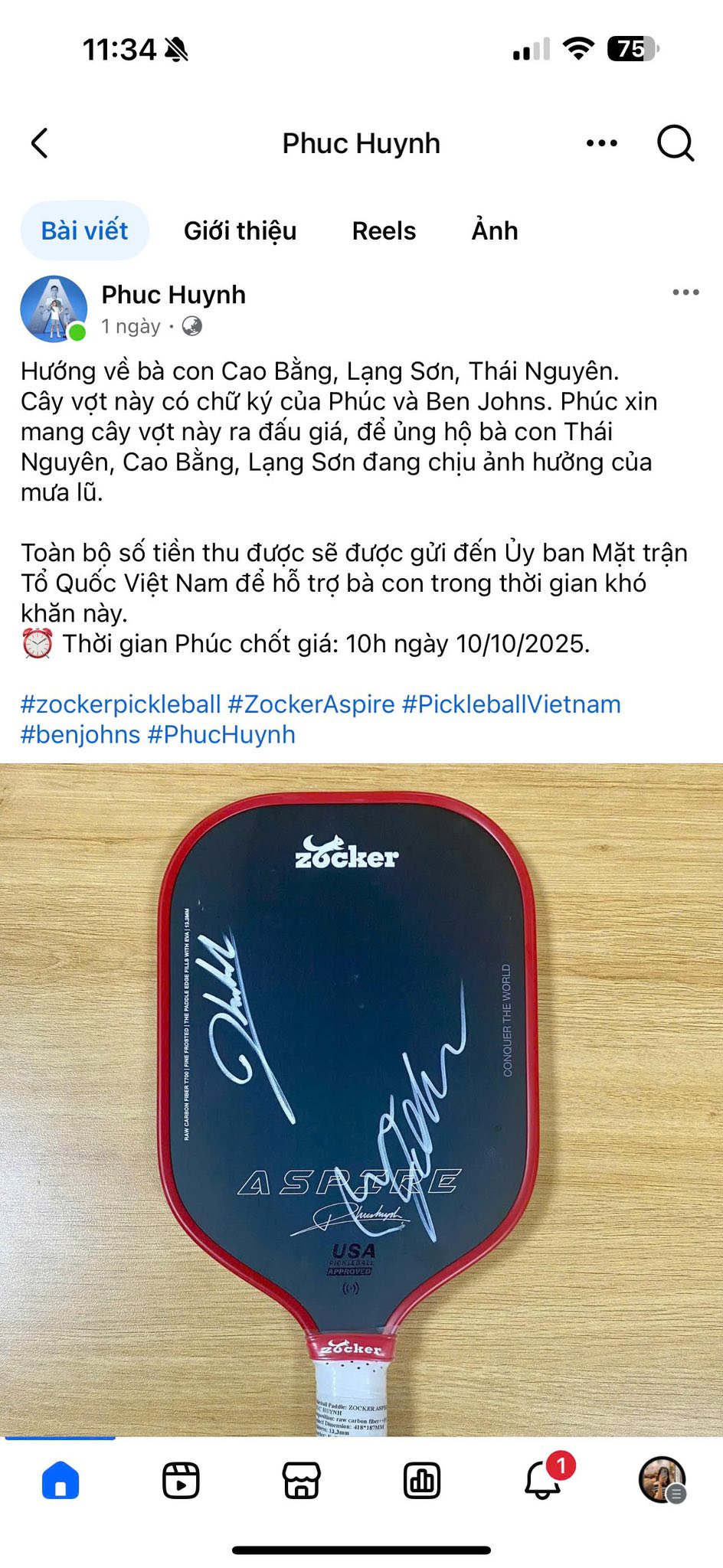 VĐV Pickleball Phúc Huỳnh Đấu Giá Vợt Hỗ Trợ Người Dân Thiên Tai 2 558481065 1204176675076374 5299219752468183744 n