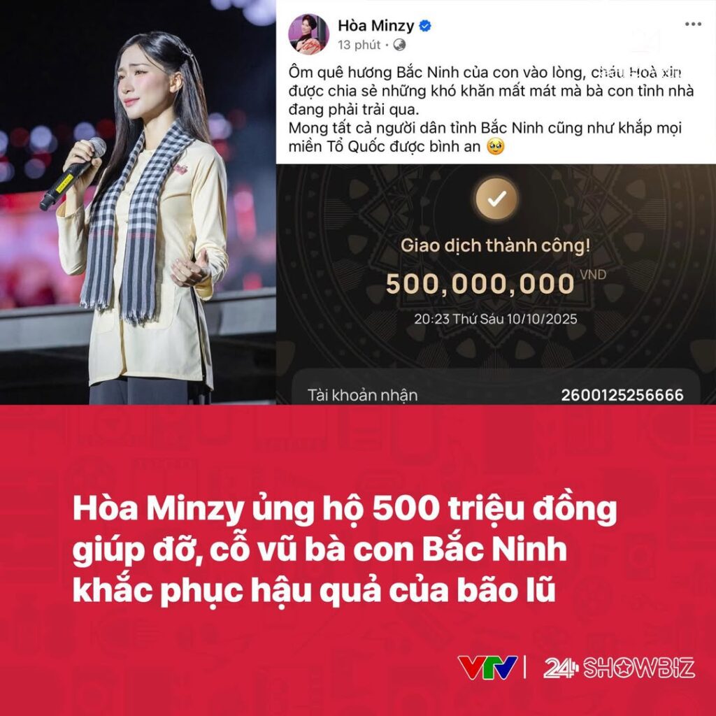 Hoà Minzy ủng hộ 500 triệu đồng giúp đỡ đồng bào vùng lũ 2 560584914 1146710310886843 5226682060074411070 n